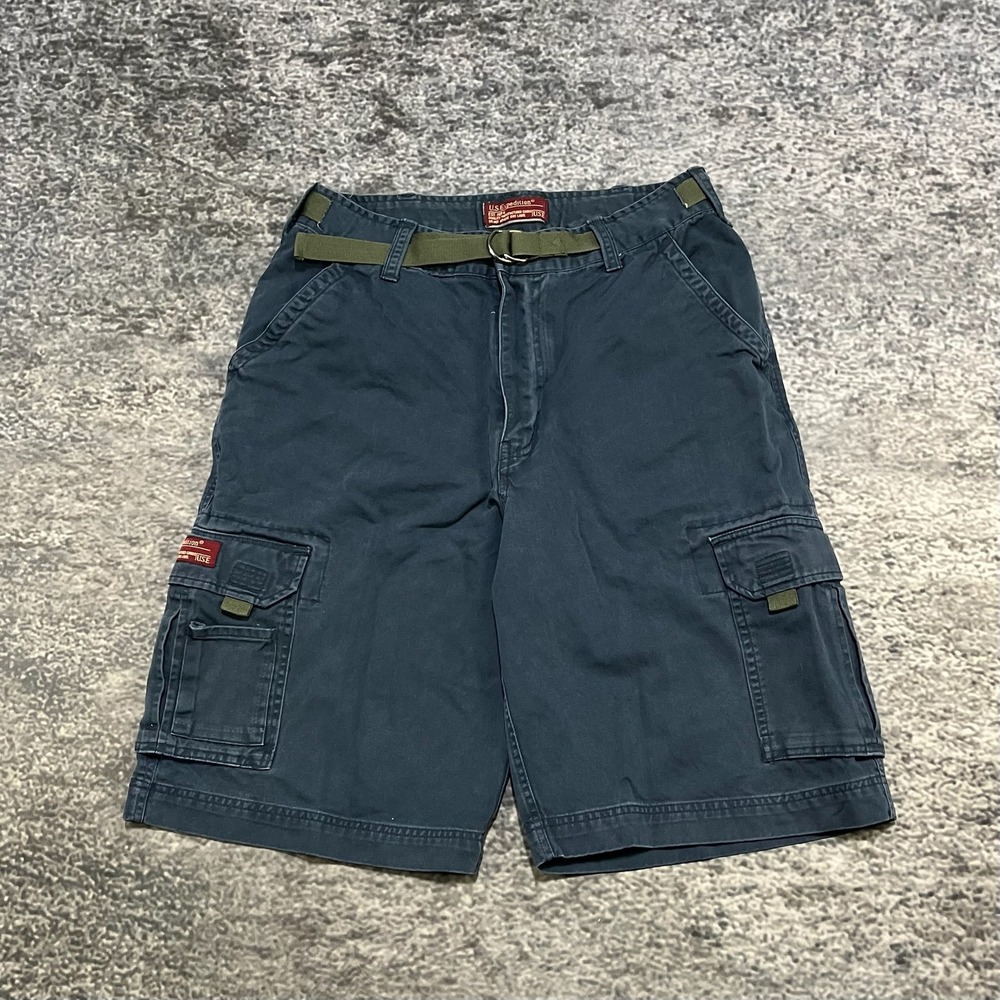U.S.‎ Expedition Cargo Shorts Mens 32 Adjustable Navy Blue Utility Vintage Y2K
